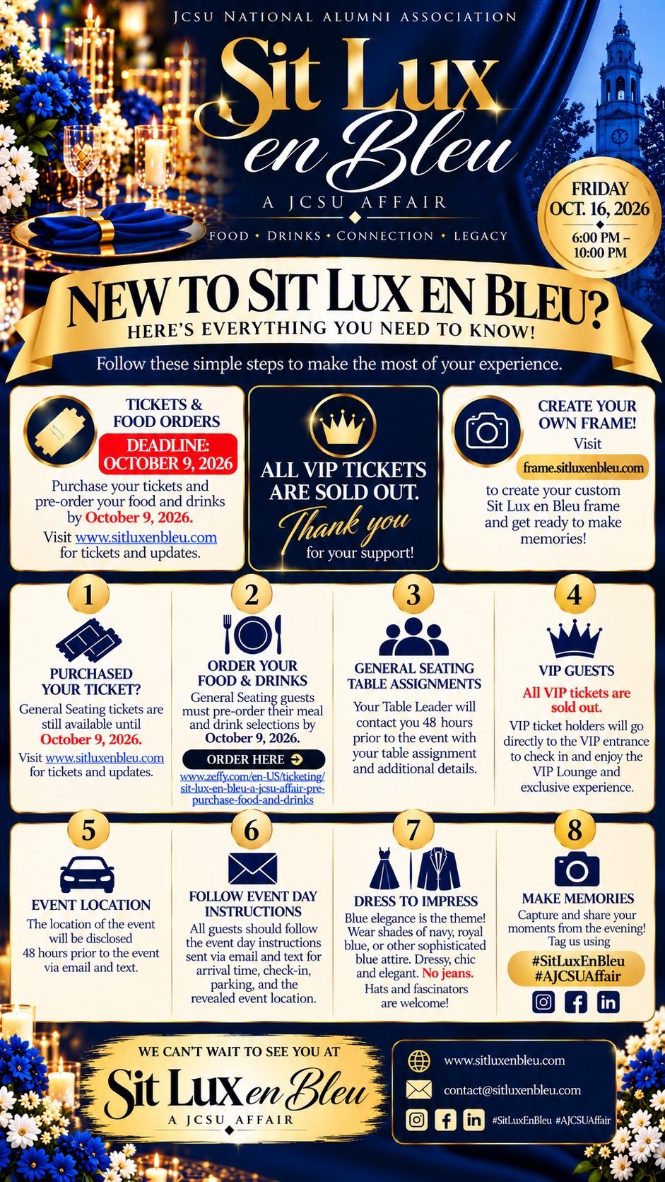 Sit Lux en Bleu event guide: tickets, food orders, seating, attire and event day details